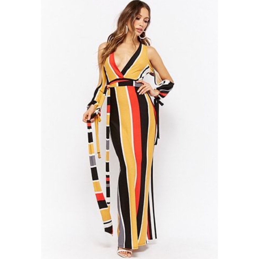 Striped Surplice Maxi Dress